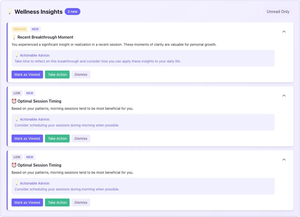 VoCalm Dashboard Preview - Wellness analytics, mood trends, and personalized insights 2